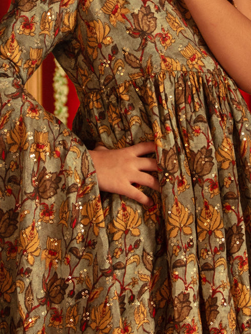 Vastramay Girls' Grey Printed Tunic With Palazzo Set